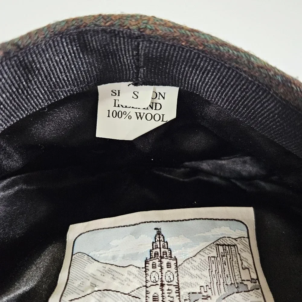 Shandon Ireland 100% Irish Wool Green Tweed Plaid Newsboy Flat Jeff Cap Hat S